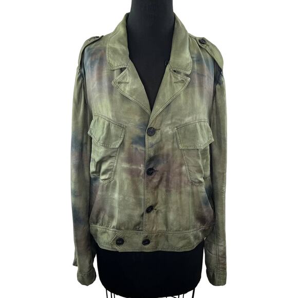 Raquel Allegra Jackets & Blazers - Raquel Allegra Silk Twill Green Blue Brown Tie-Dye Military Jacket Relaxed 3 L